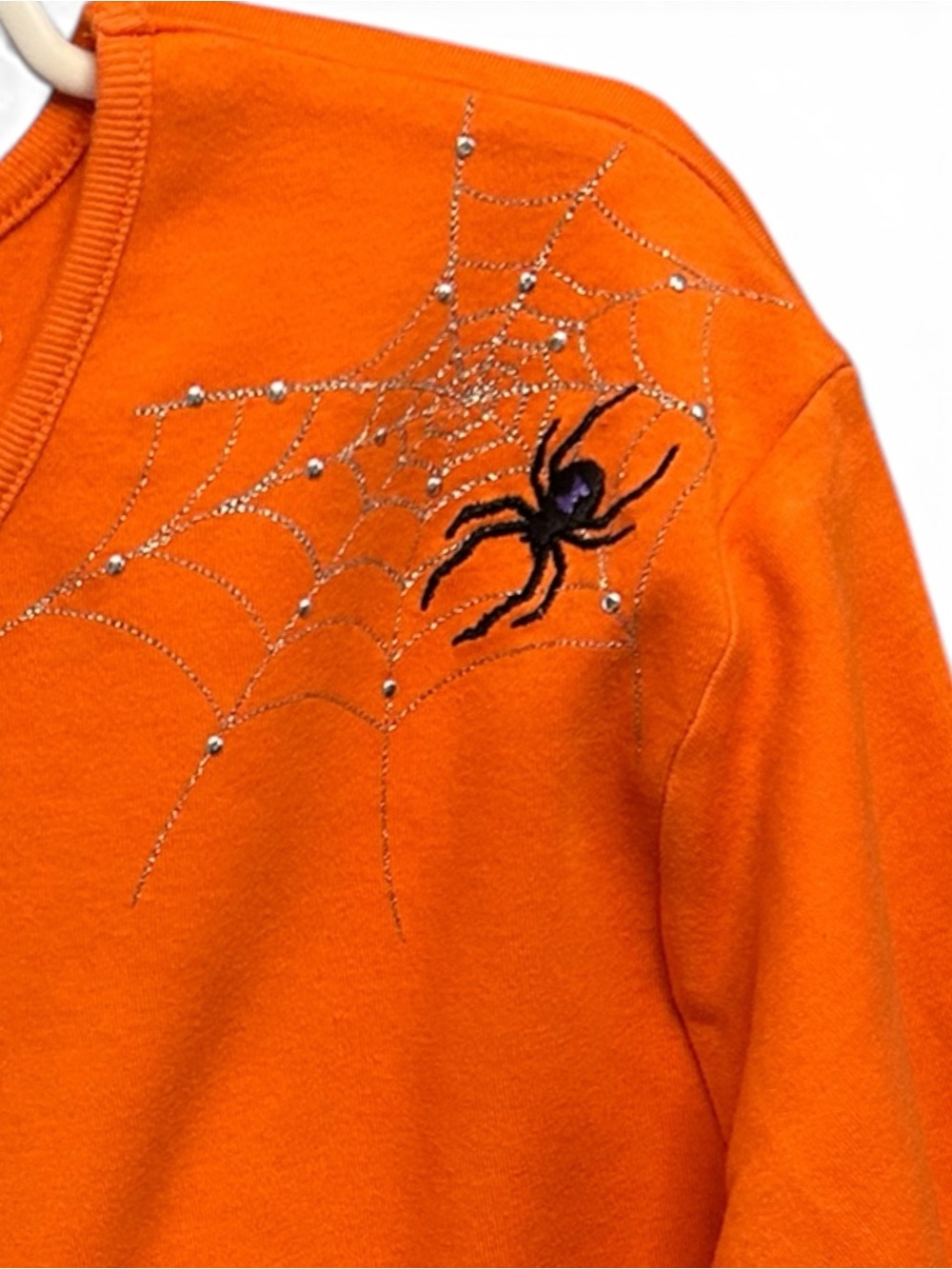Vintage Halloween Top Orange w Black Sequin Spider &  Webs EUC Casual Party
